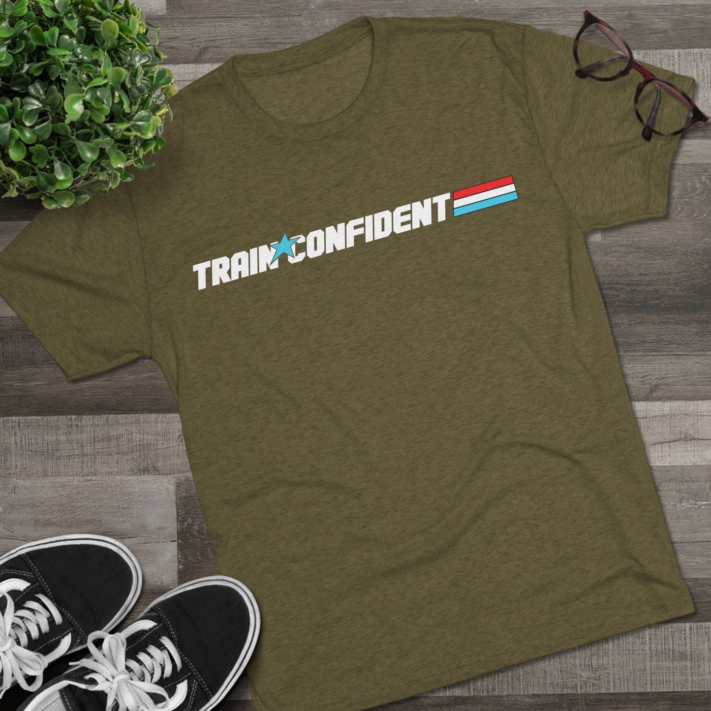 Train Confident Unisex Tri-Blend Crew Tee - Motivational Fitness Shirt