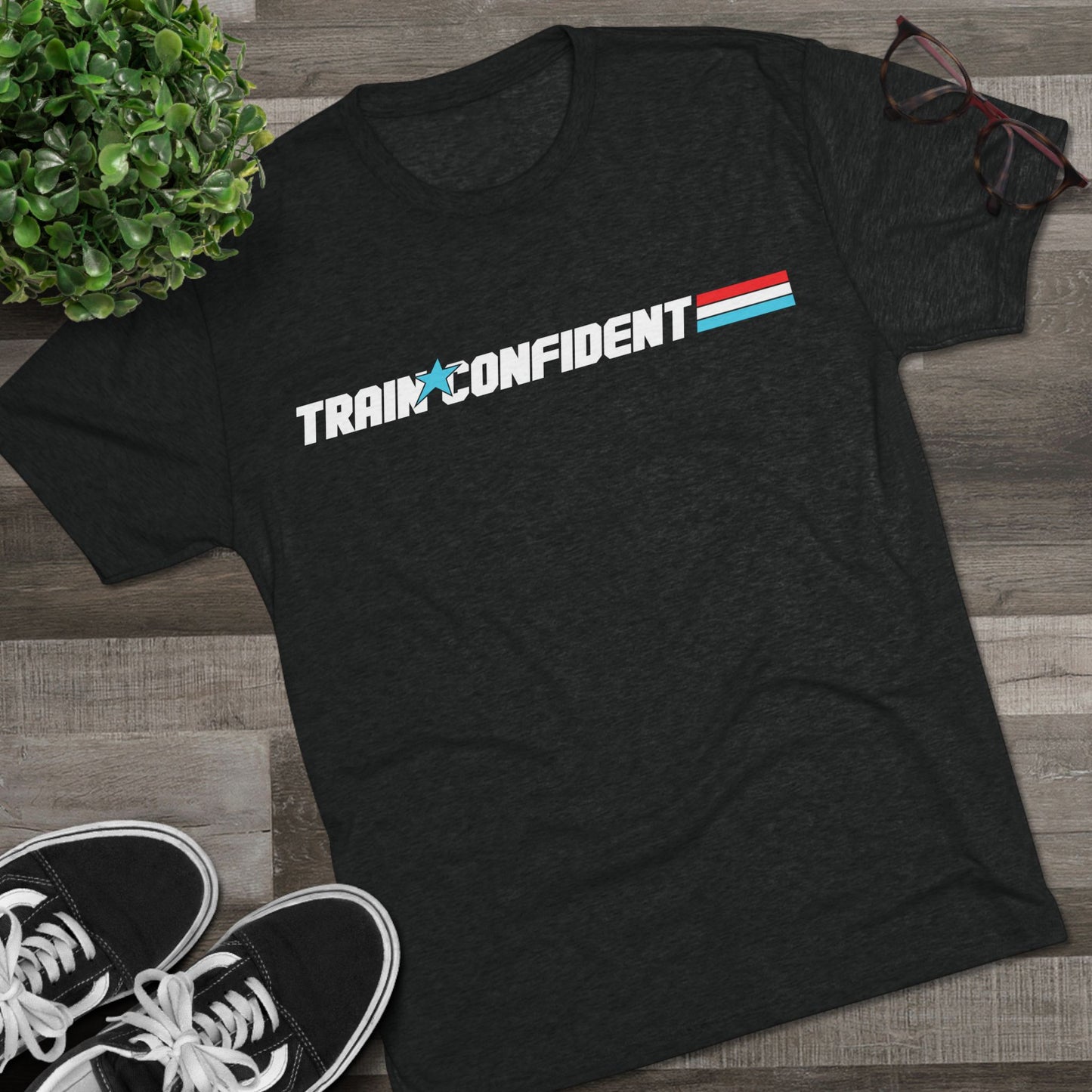 Train Confident Unisex Tri-Blend Crew Tee - Motivational Fitness Shirt